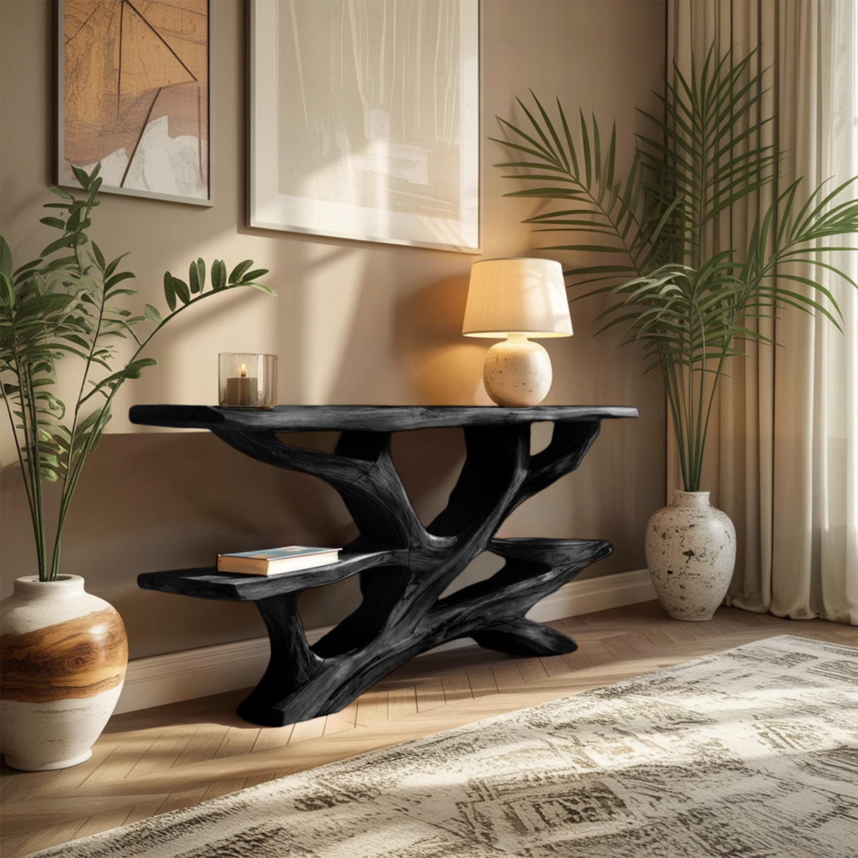 Mid Century Wooden Live Edge Console Table For Luxury Bedroom Decor