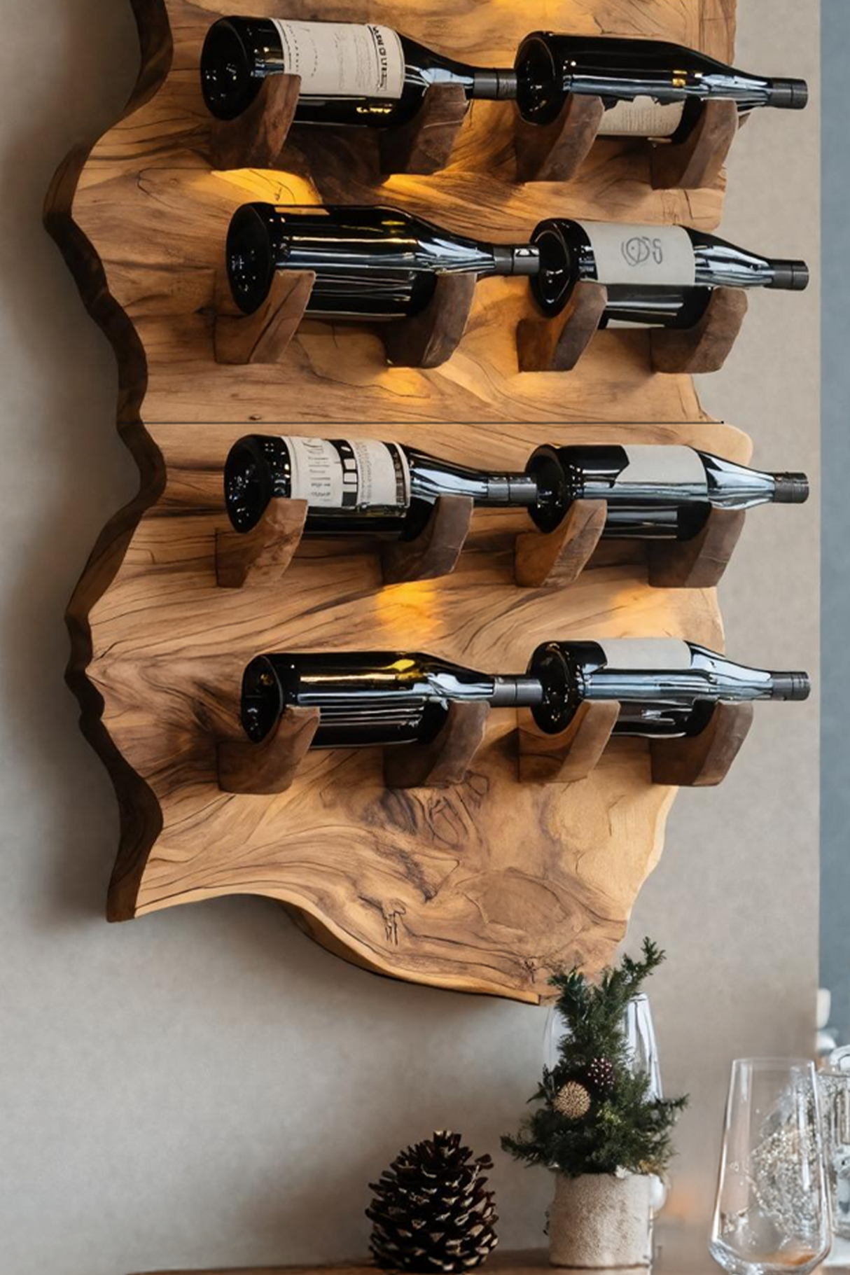 Farmhouse Wooden Live Edge Wine Holder For Furniture Decor