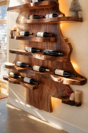 Farmhouse Live Edge Wine Holder For Living Room Wine Display