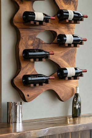 Mid Century Wooden Live Edge Wine Holder For Living Room Decor