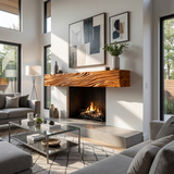 Rustic Fireplace Shelf With Wave Carved For Cozy Living Room