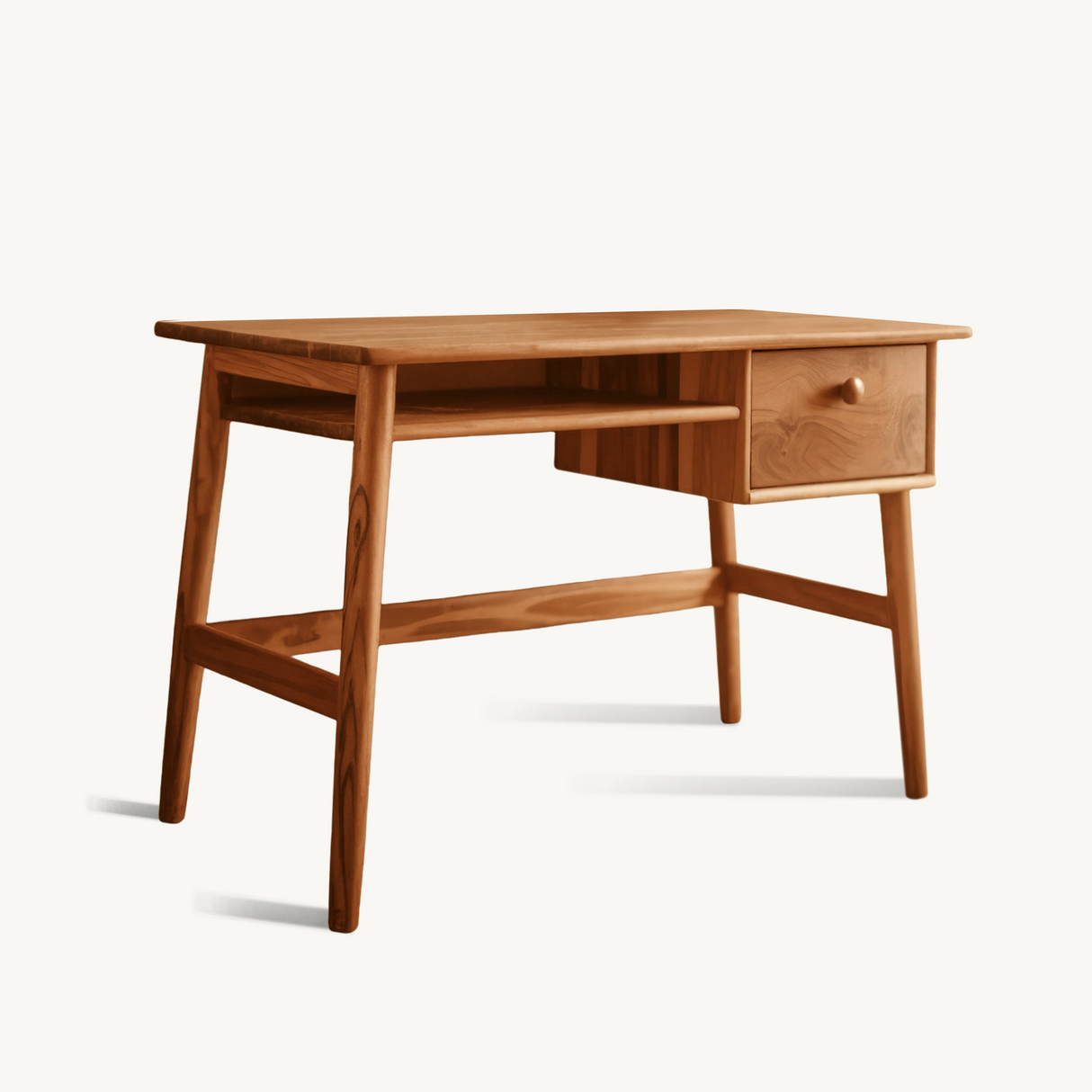 Minimalist Wooden Desk With Drawer And Keyboard Shelf For Home Office