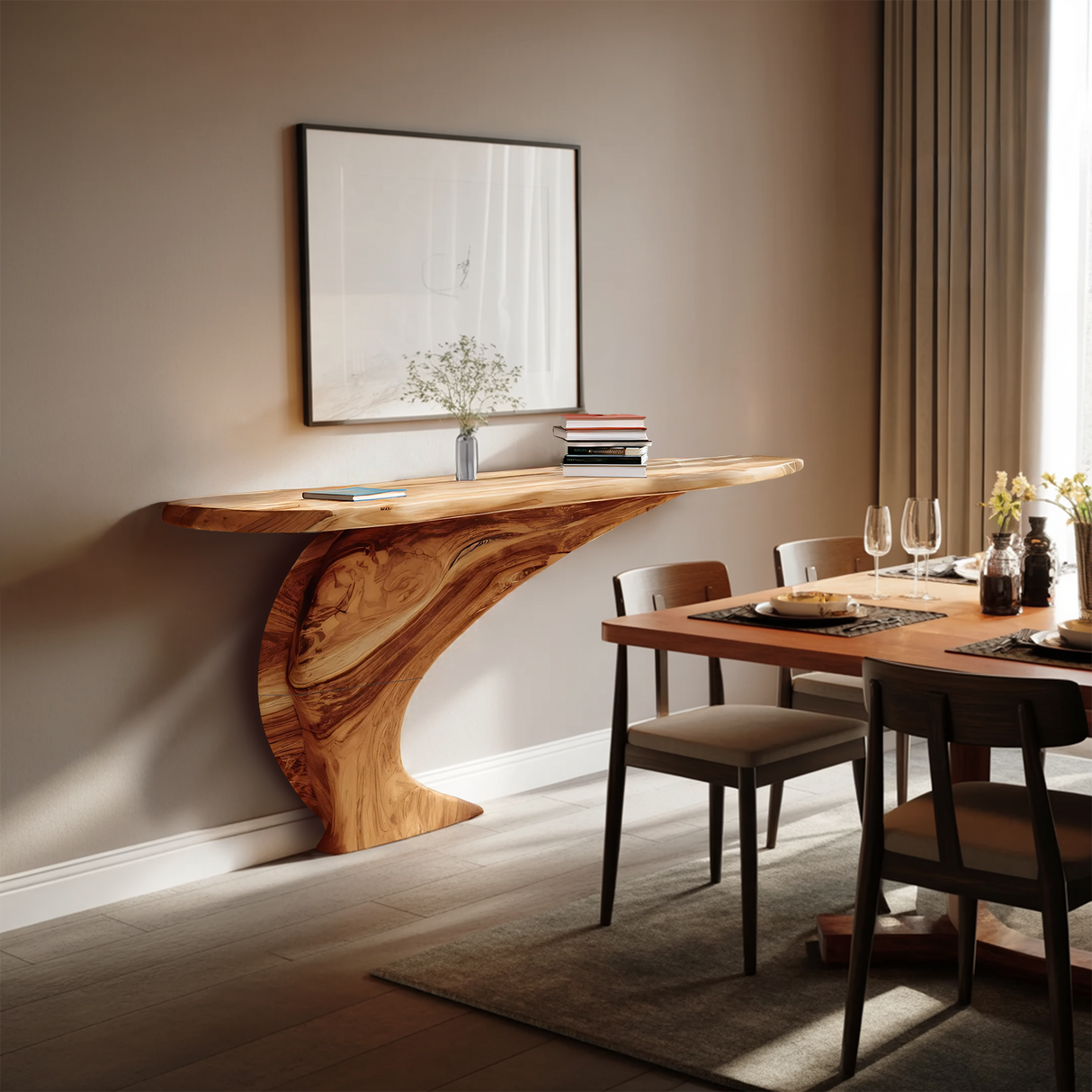 Mid Century Wooden Live Edge Console Table For Living Room Decor