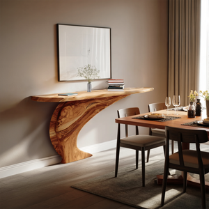 Mid Century Wooden Live Edge Console Table For Living Room Decor