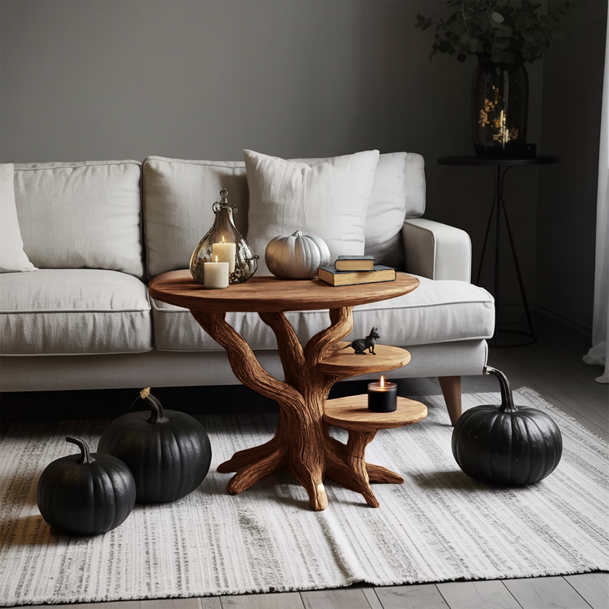 Mid Century Solid Wood End Table For Living Room Autumn Spooky Style