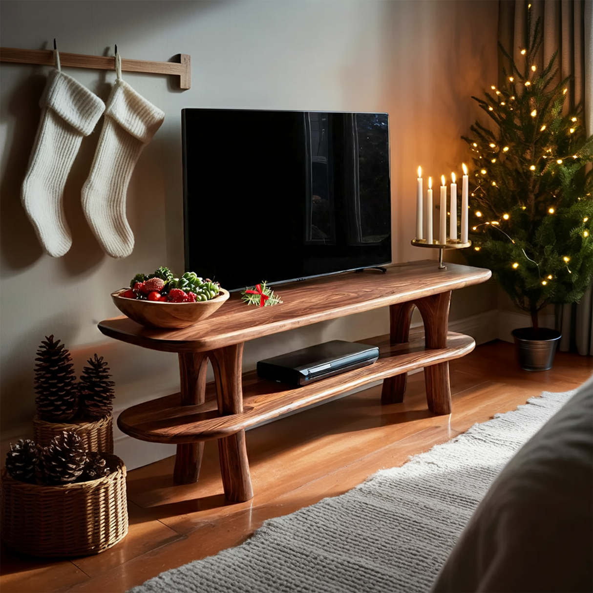 Farmhouse Solid Wood TV Console For Holiday Entryway Design