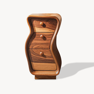 Wavy Sculpted Nightstand With Drawers For Bedroom And Contemporary Interior