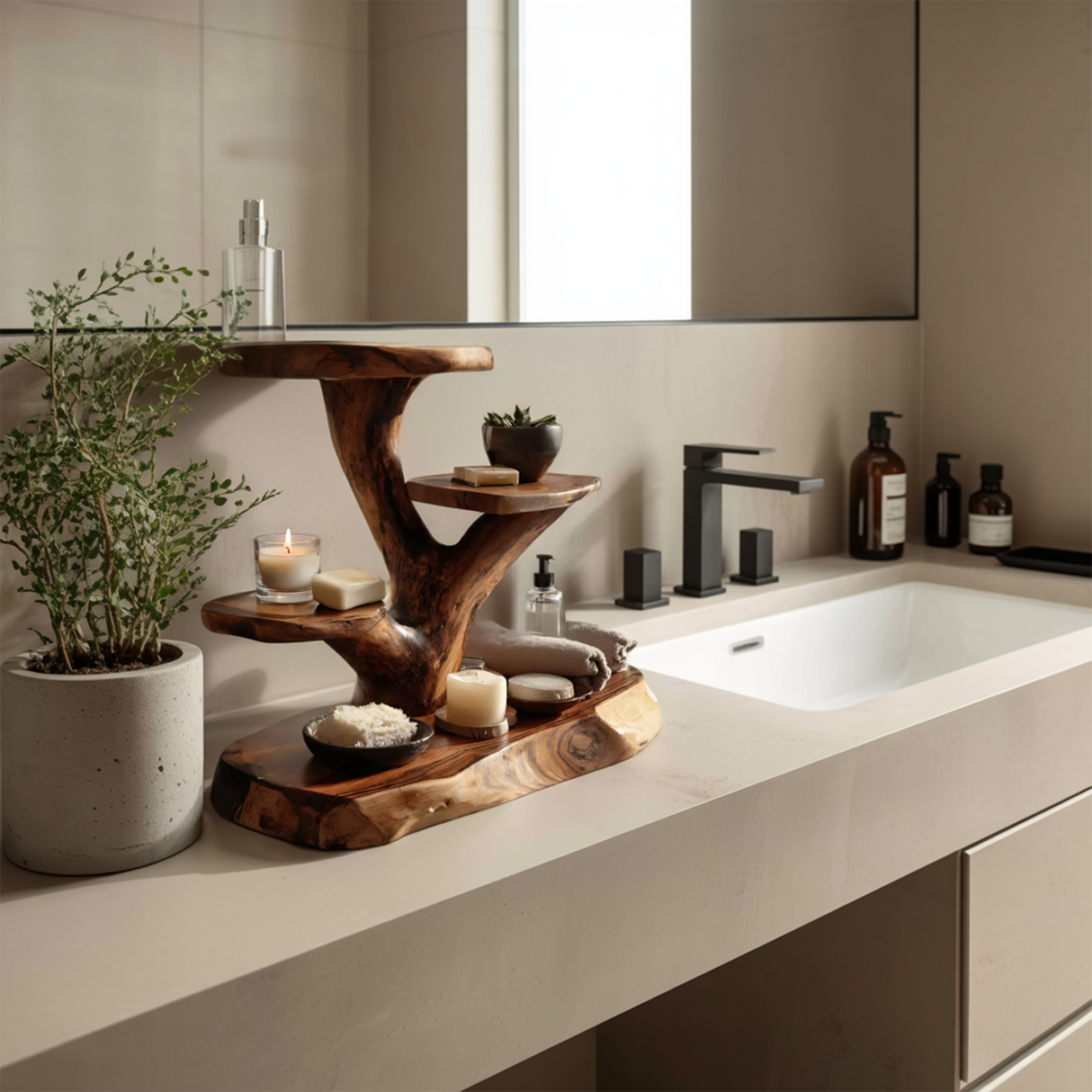 Organic Multi Tier Display Shelf For Bathroom