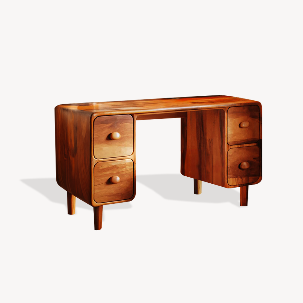 Modern Rounded Corner Desk With Drawers For Home Office Workspace