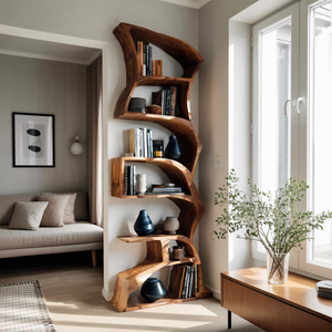 Modern Bookshelf With Curved Design For Study