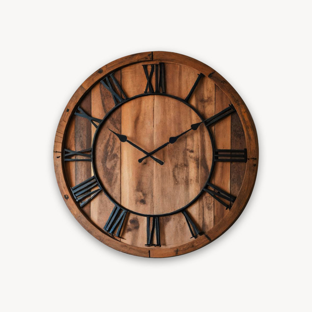 Oversized Rustic Wall Clock With Roman Numerals For Living Room And Entryway