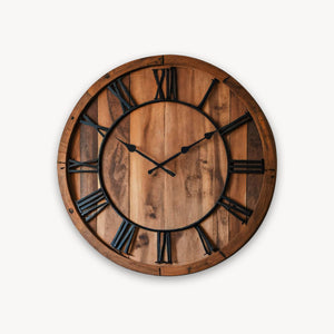 Oversized Rustic Wall Clock With Roman Numerals For Living Room And Entryway