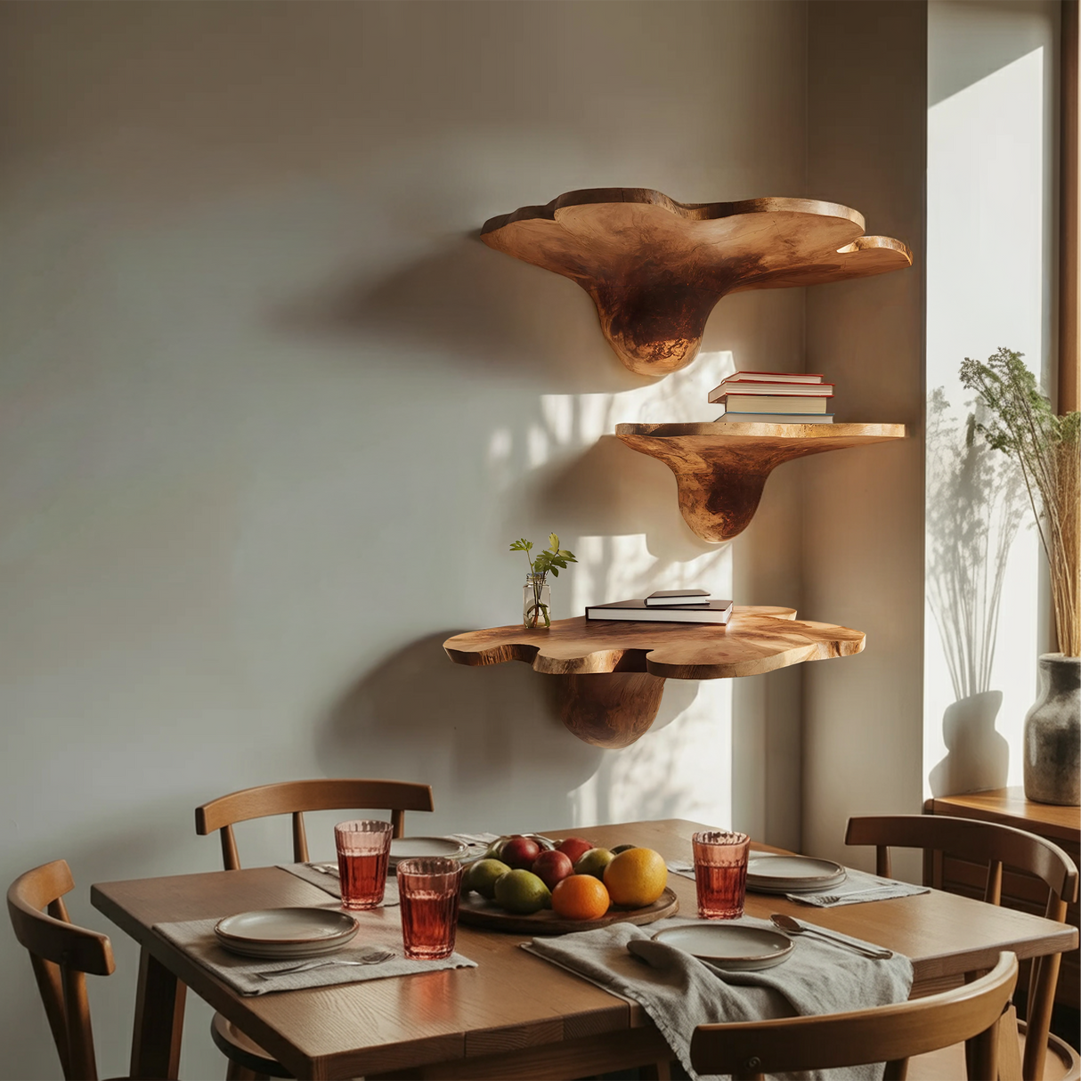 Mid Century Solid Wood Mushroom Shelf For Modern Living Room Decor