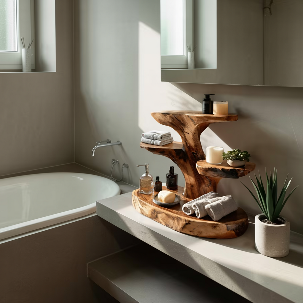 Organic Multi Tier Bathroom Shelf For Spa
