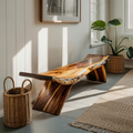 Rustic Live Edge Bench With Organic Curves For Entryway