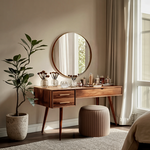 Mid Century Modern Vanity Desk With Drawers For Bedroom