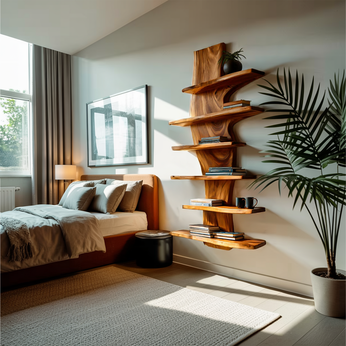 Modern Wooden Floating Bookshelf For Living Room Decor