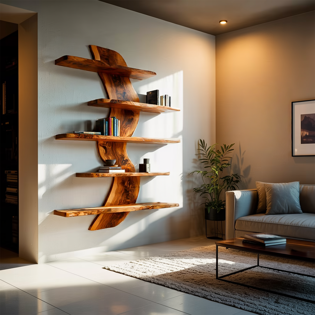 Sculptural Wall Mounted Bookshelf For Modern Living Room