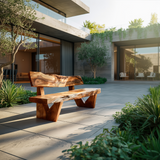 Handcrafted Outdoor Bench With Live Edge Backrest For Garden