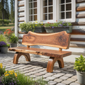 Rustic Live Edge Bench With Backrest For Patio Garden Courtyard