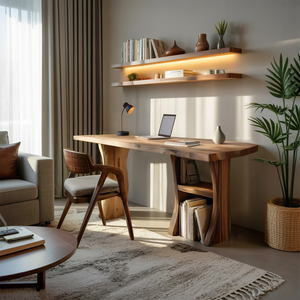 Modern Wooden Live Edge Desk For Small Home Office Setup