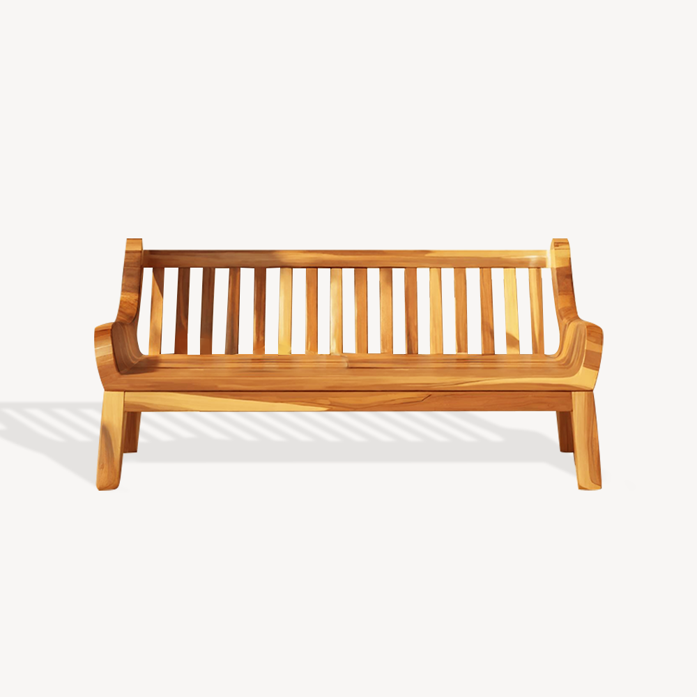 Contemporary Outdoor Wooden Bench With Curved Armrests For Garden Or Porch