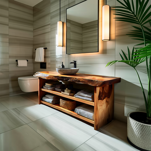 Rustic Bathroom Vanity With Open Shelf For Bathroom
