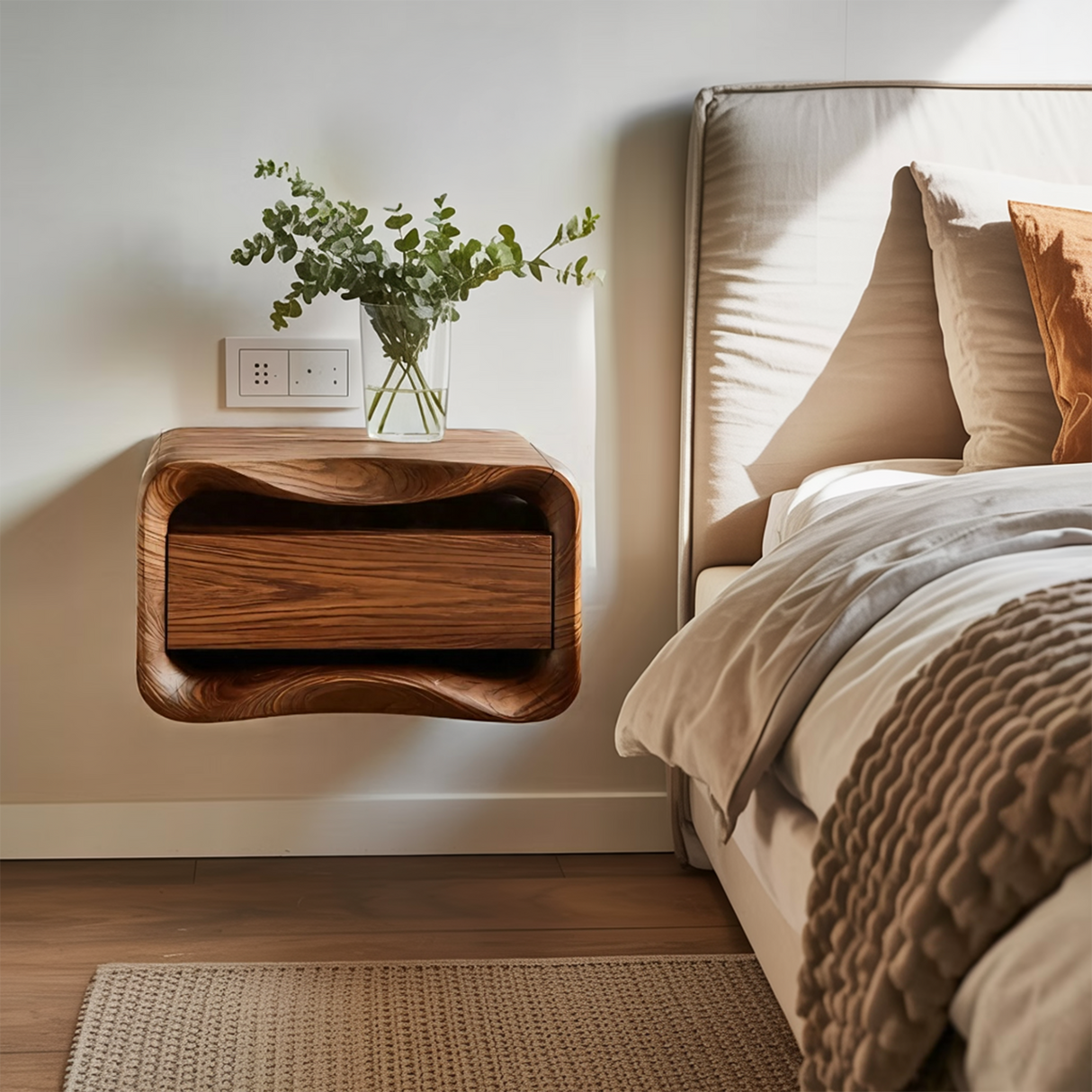 Floating Nightstand Organic Curved Design For Bedroom