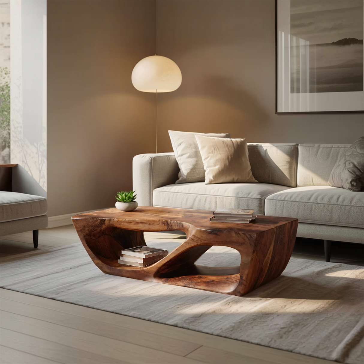 Modern Coffee Table With Curved Storage For Living Room