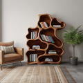 Organic Modern Bookshelf With Carved Design For Living Room And Home Library