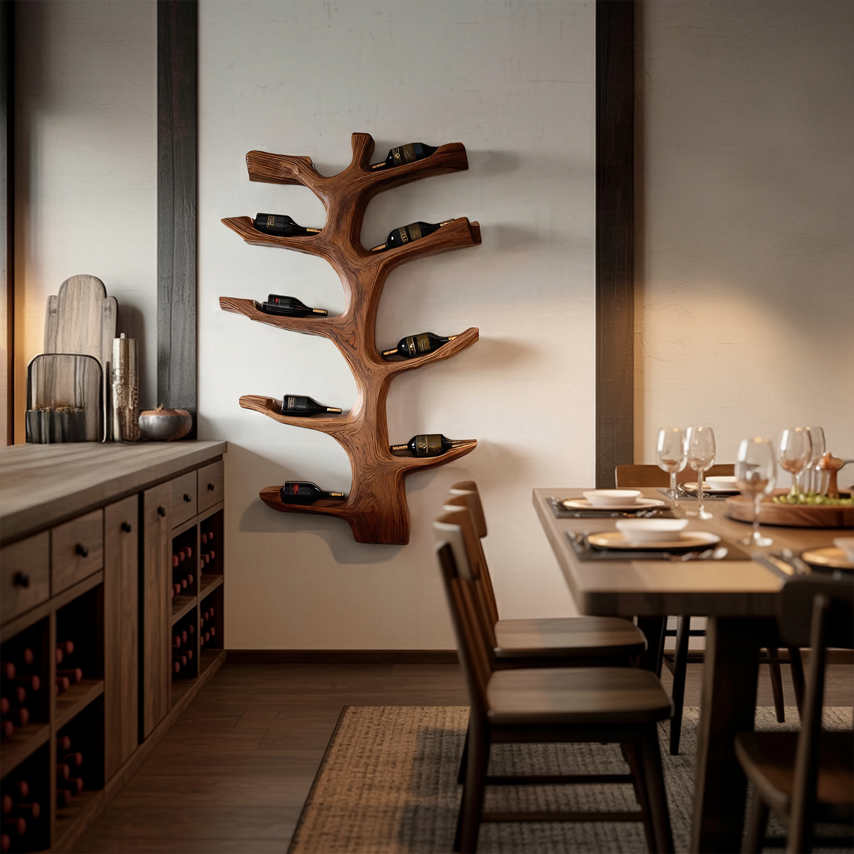Wall Mounted Wine Rack Sculptural Branch Design For Modern Kitchen