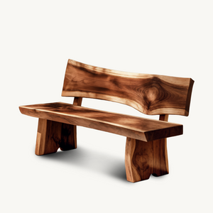 Contemporary Outdoor Wood Bench With Sculpted Back For Patio Or Courtyard