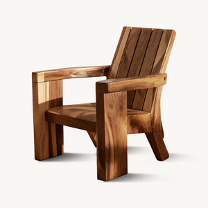 Rustic Outdoor Wooden Lounge Chair With Armrests For Garden Or Porch