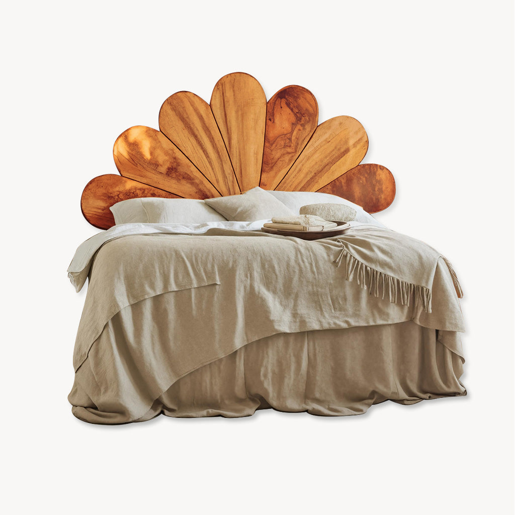 Boho Flower Petal Headboard Bed For Queen And King Bedroom