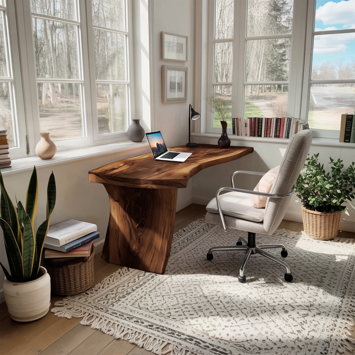 Farmhouse Wooden Live Edge Desk For Office And Study Room