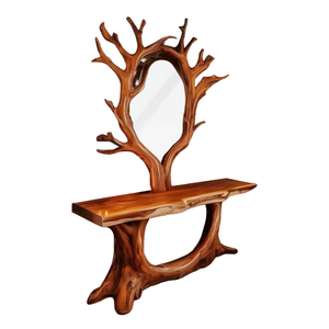 Rustic Console Table And Tree Branch Mirror Set For Entryway