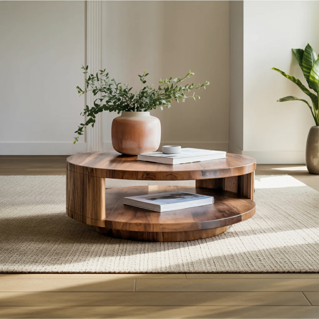 Modern Round Coffee Table With Shelf For Living Room And Lounge