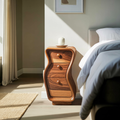 Wavy Sculpted Nightstand With Drawers For Bedroom And Contemporary Interior