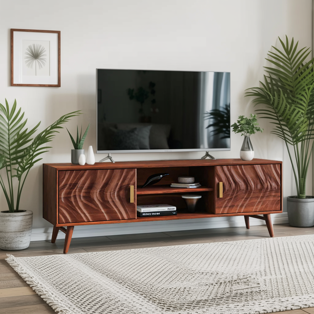 Mid Century TV Stand Wave Cabinet For Living Room And Media