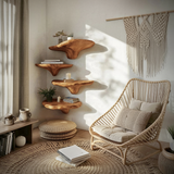 Mid Century Wooden Live Edge Mushroom Shelf For Organic Interior Decor