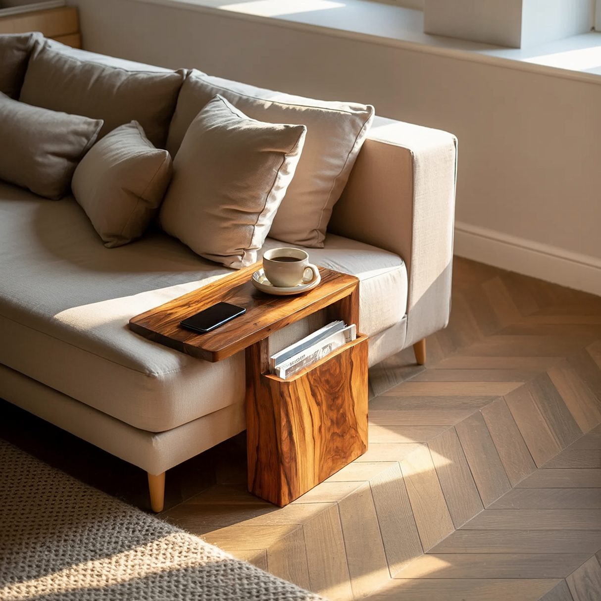 Rustic Wooden Armrest For Warm Living Room Design
