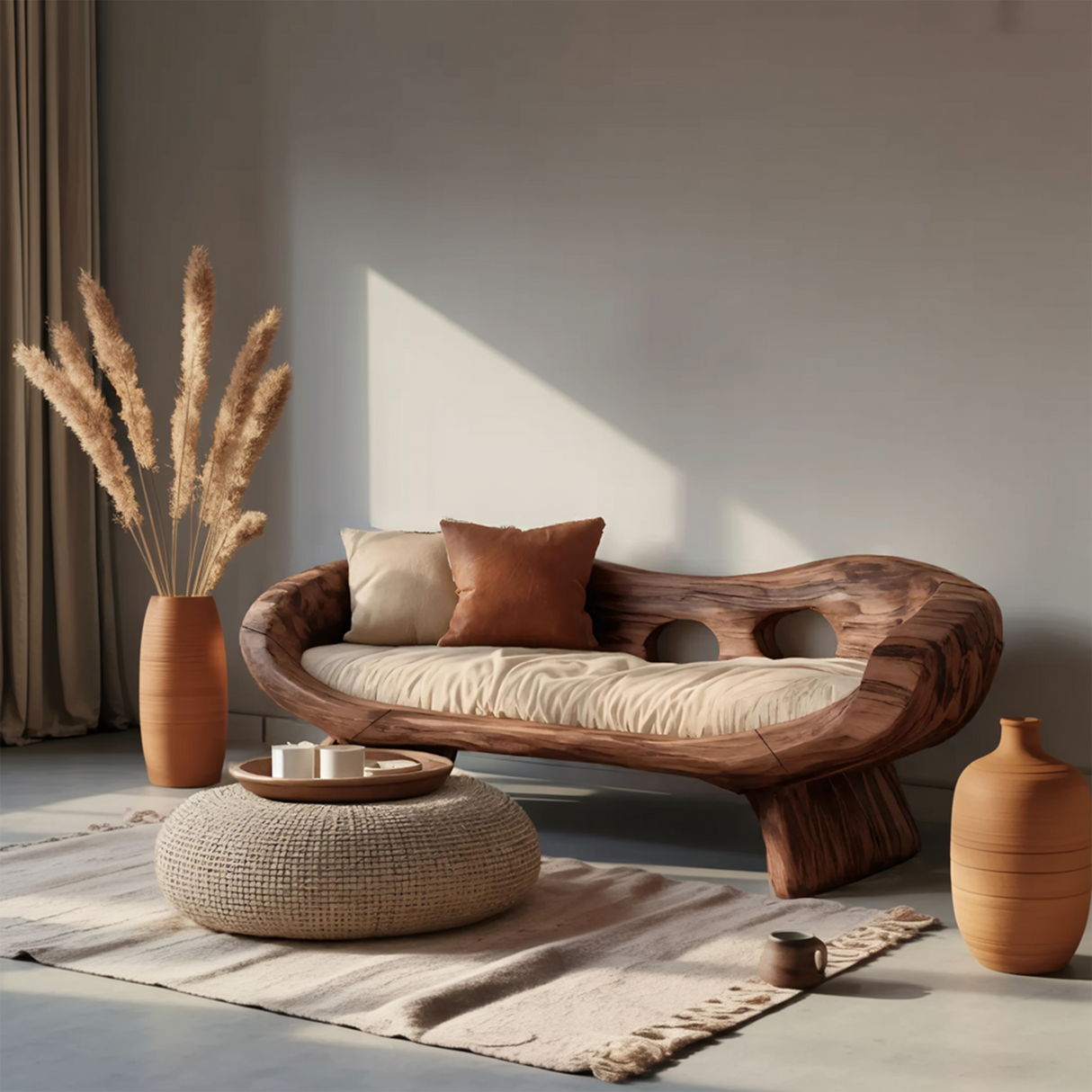 Artistic Sculptural Sofa With Curved Design For Living Room