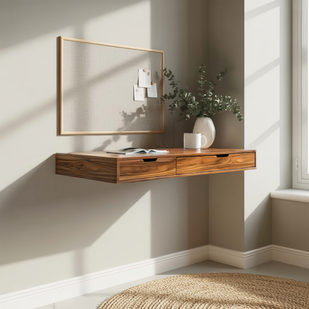 Modern Minimal Floating Desk With Drawers For Home Office