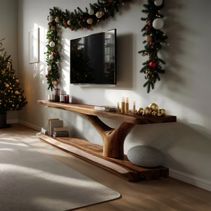 Farmhouse Wooden Live Edge TV Console For Christmas Bedroom Decor