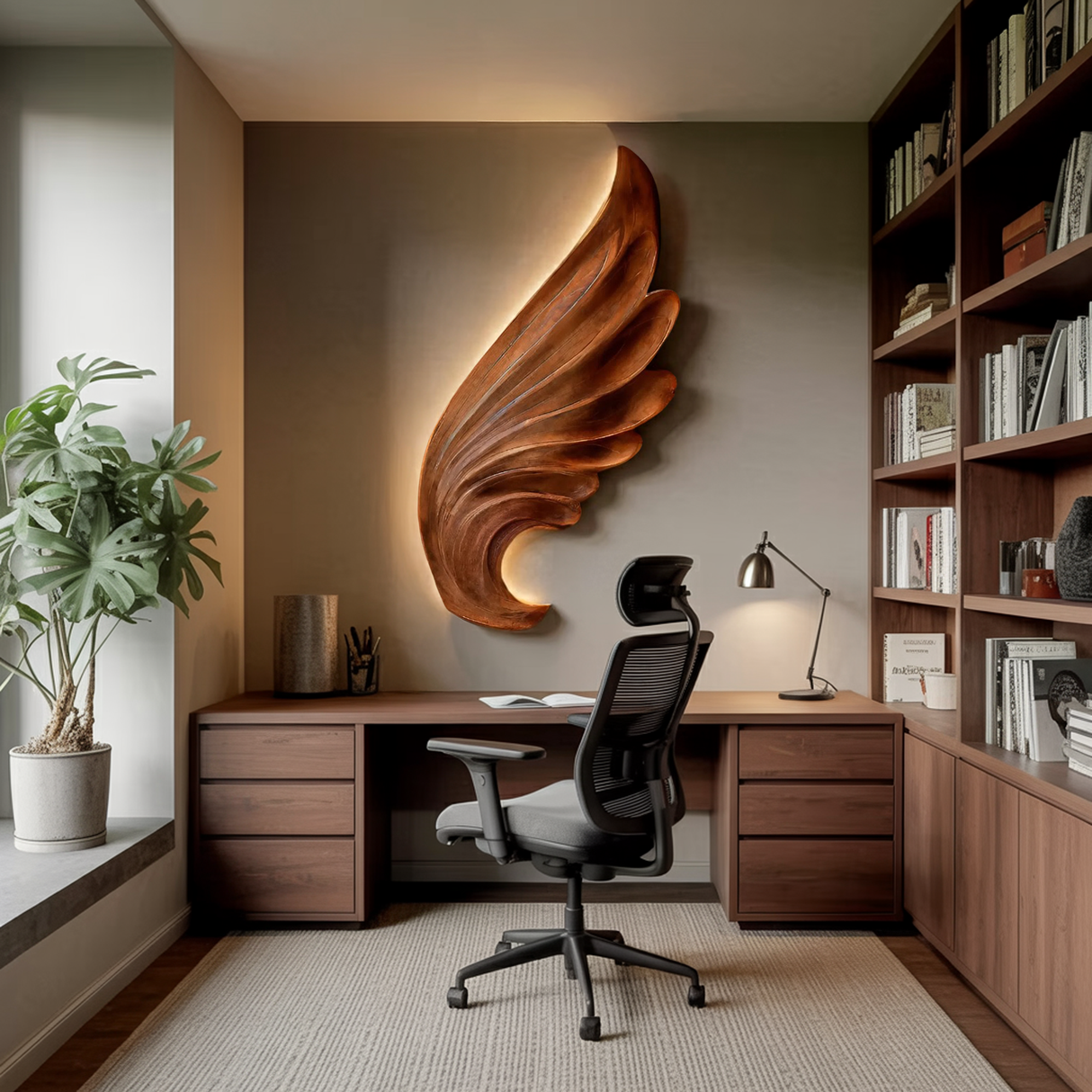 Contemporary Carved Wood Angel Wing Wall Art For Home Decor
