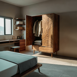 Organic Wardrobe With Carved Door For Bedroom