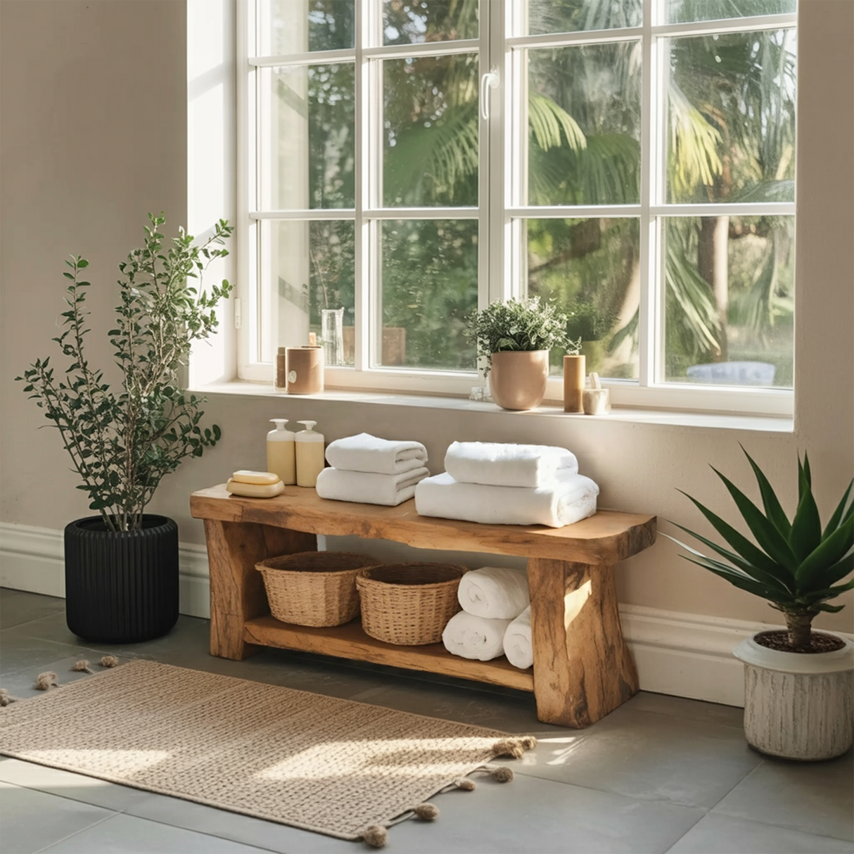 Modern Spa Shower Bench With Storage Shelf For Bathroom