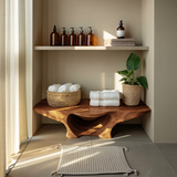 Organic Shower Bench With Curves And Storage Space For Bathroom