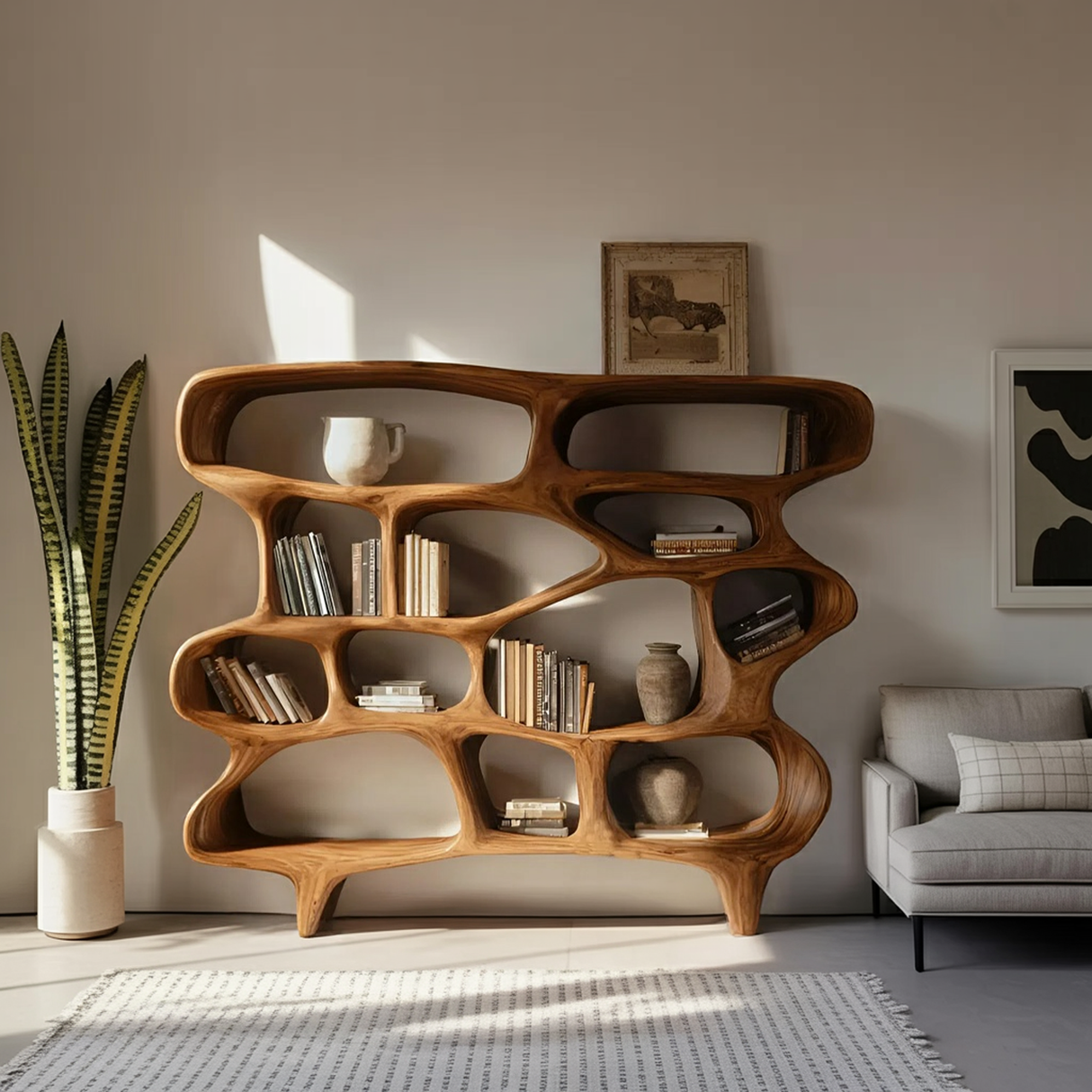 Organic Sculptural Bookshelf For Living Room Or Office Decor