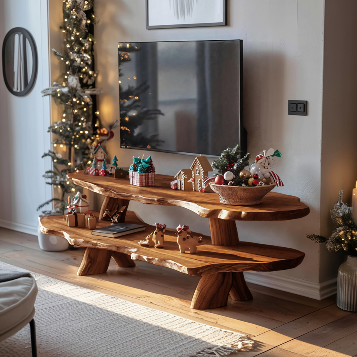 Farmhouse Solid Wood TV Console For Holiday Gift Furniture Design